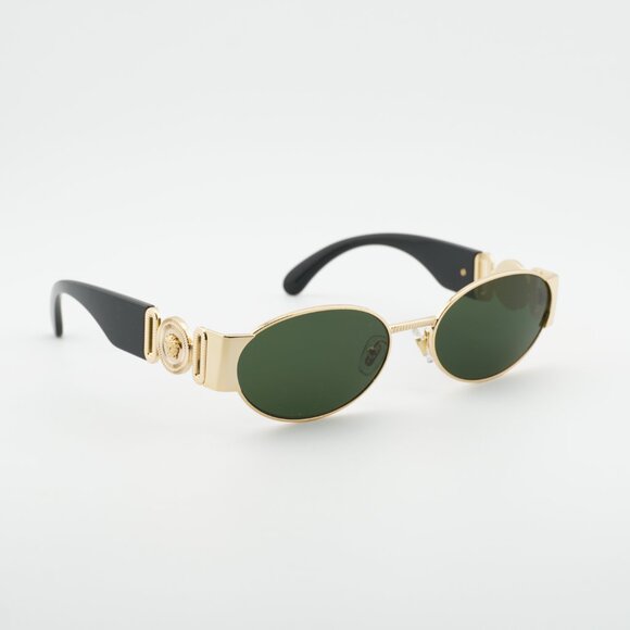 Versace VE2299 100271 Sunglasses Gold/Black Oval Frame, Dark Green Lenses